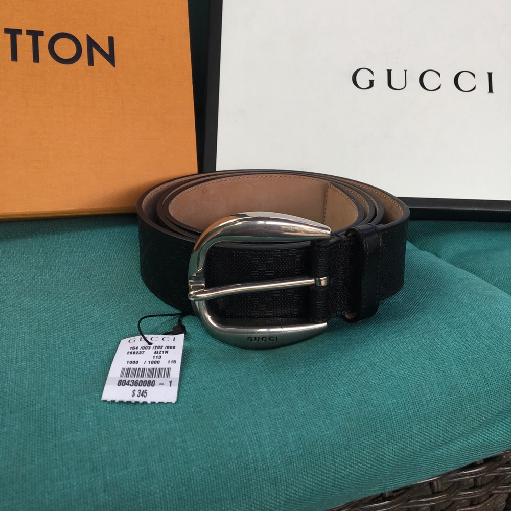 Gucci Men's Black Diamante Belt W/ Large Buckle